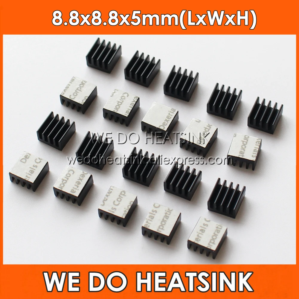 

20pcs 8.8x8.8x5 mm Black Ram Heatsink Chipset Aluminum Heat Sinks With Thermal Conductive Tape Fans & Cooling