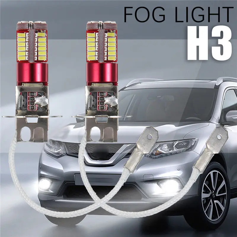 

2x H3 3014 57-smd 12V 10W 6000k 1500LM Bright White Led Car Fog Light Lamp Bulb