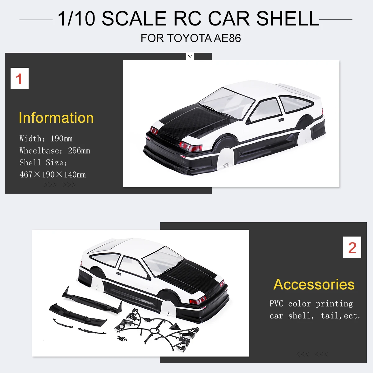 1/10 ПВХ RC автомобиль оболочки Окрашенный корпус для 1:10 гоночный автомобиль колесная база 256 мм для Toyota AE86 с аксессуарами