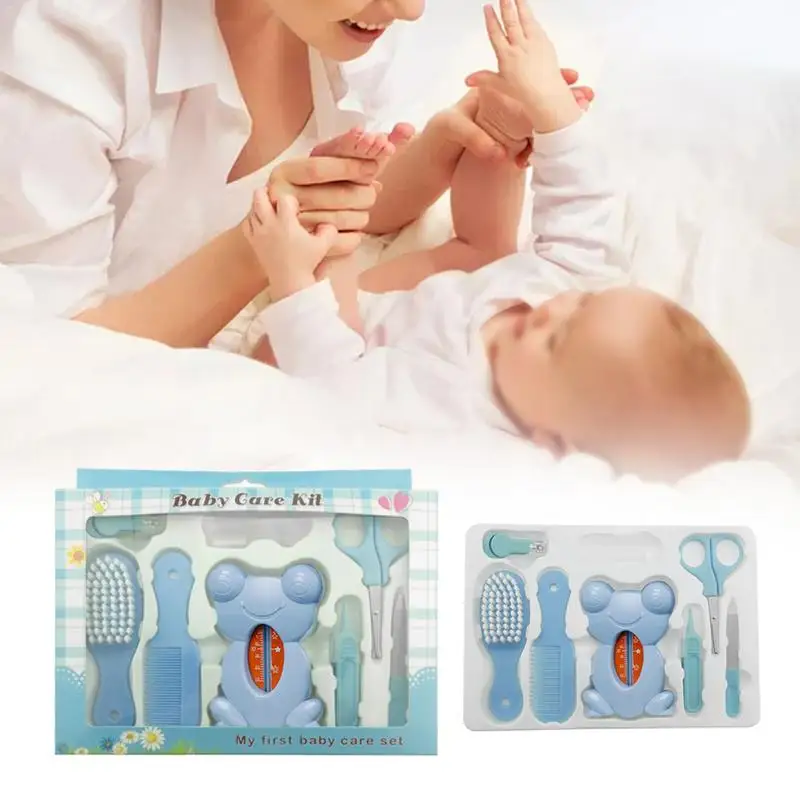 

Baby Manicure Set for Newborn 8-in-1 Nail Care Kit with Case Baby Nail Clippers File Scissor Thermometer Brush Tweezer