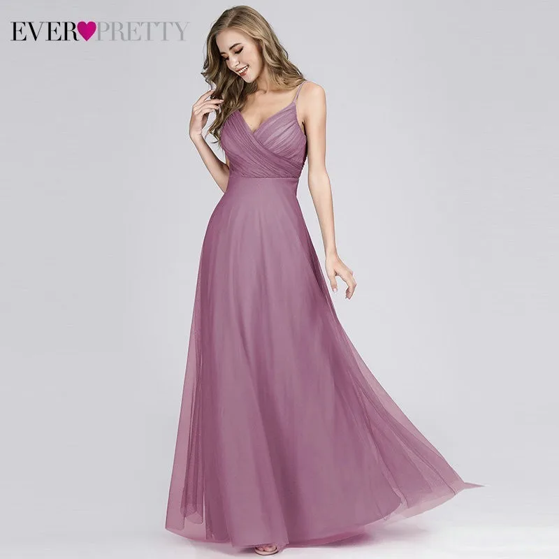

2019 Evening Dresses Ever Pretty EP07369 Long Blush Pink A-line Chiffon Dresses For Wedding With Ruched Bodice Robe