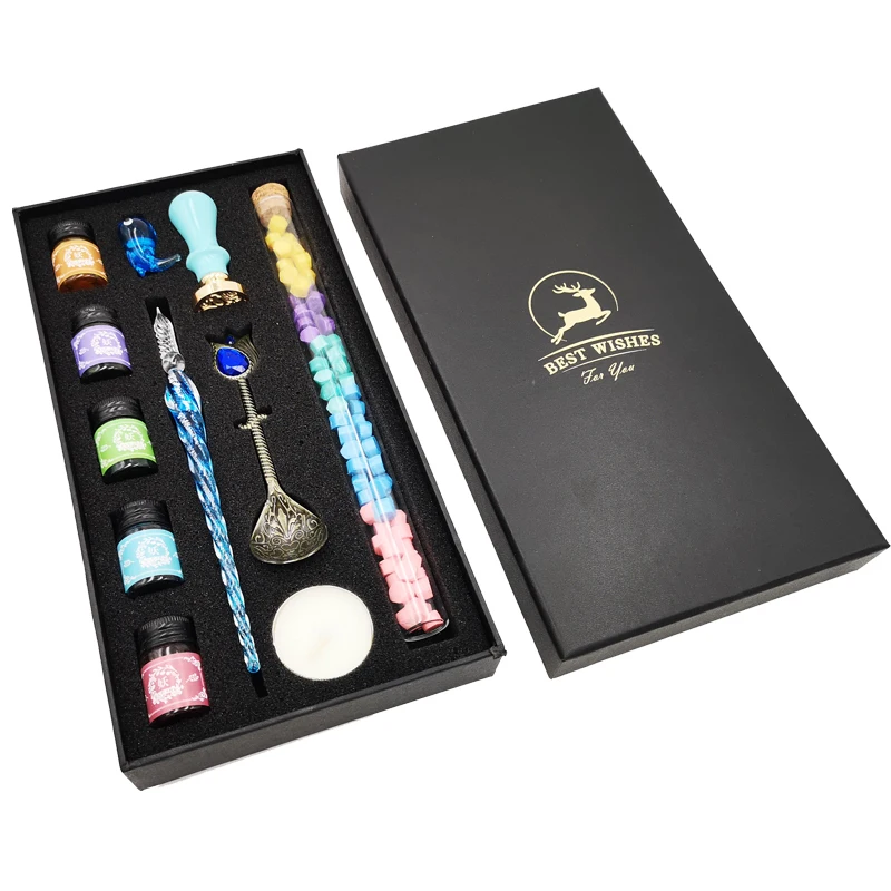 

Star Sky Glass Pen Dip With Macaroon Color Wax Seal ,gift Box , Birthday Gift