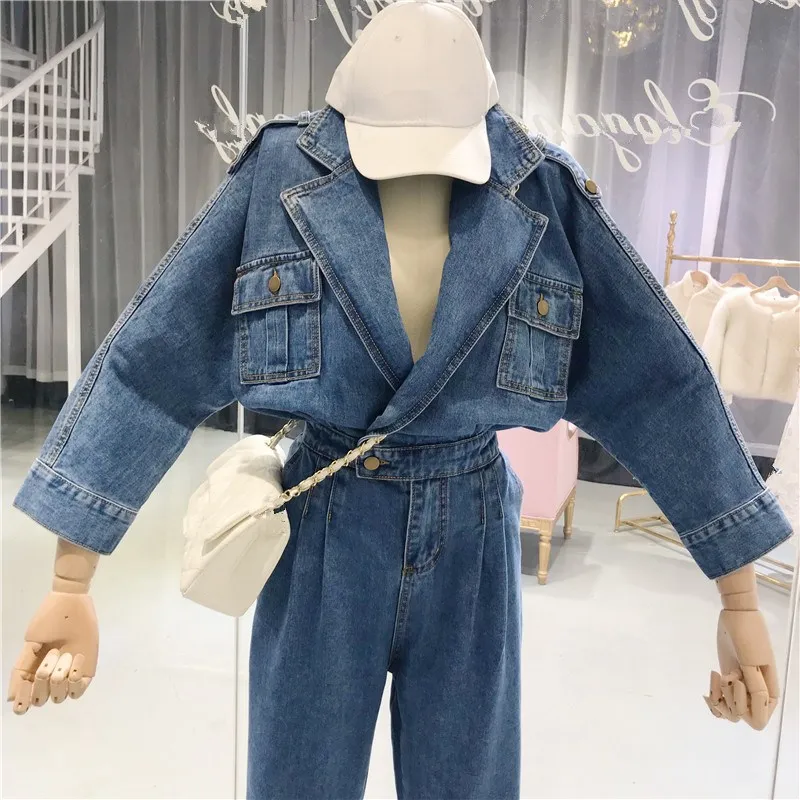 

Spring Women's Loose Long Sleeve Denim Jumpsuit Student Female BF Wind Jeans Pants Rompers Retro Casual Overalls