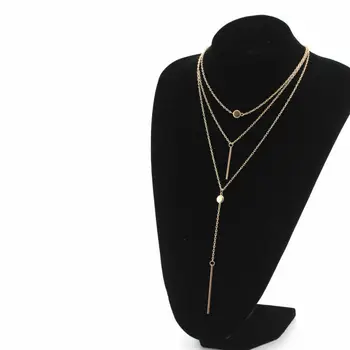 

Trendy Simple 3-layer Multi-Layer Necklace Small Round Point Exquisite Alloy Bar Necklace Pendant