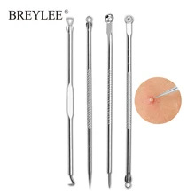 BREYLEE, 4 шт. игла для удаления прыщей, инструменты для удаления черных точек, удаления пятен, экстрактор прыщей, очищающее средство для пор, уход за кожей лица из нержавеющей стали