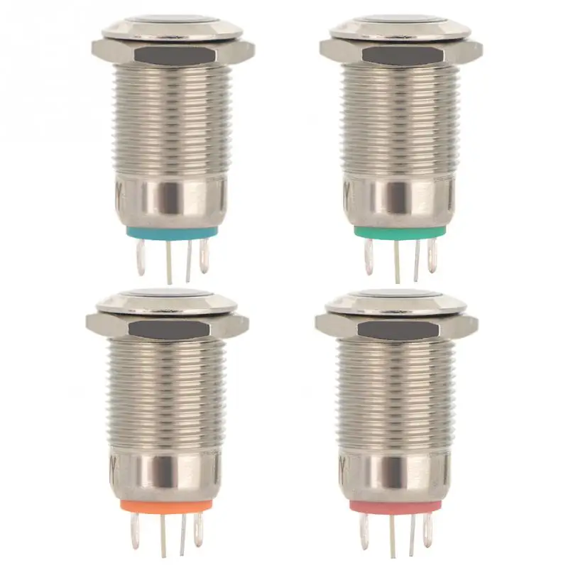 

Hot 5Pcs/set 12mm 2A/36V LED Metal Push Button Switch Waterproof 4Pin Mini Button Switch Blue/Red/Yellow/Green Optional