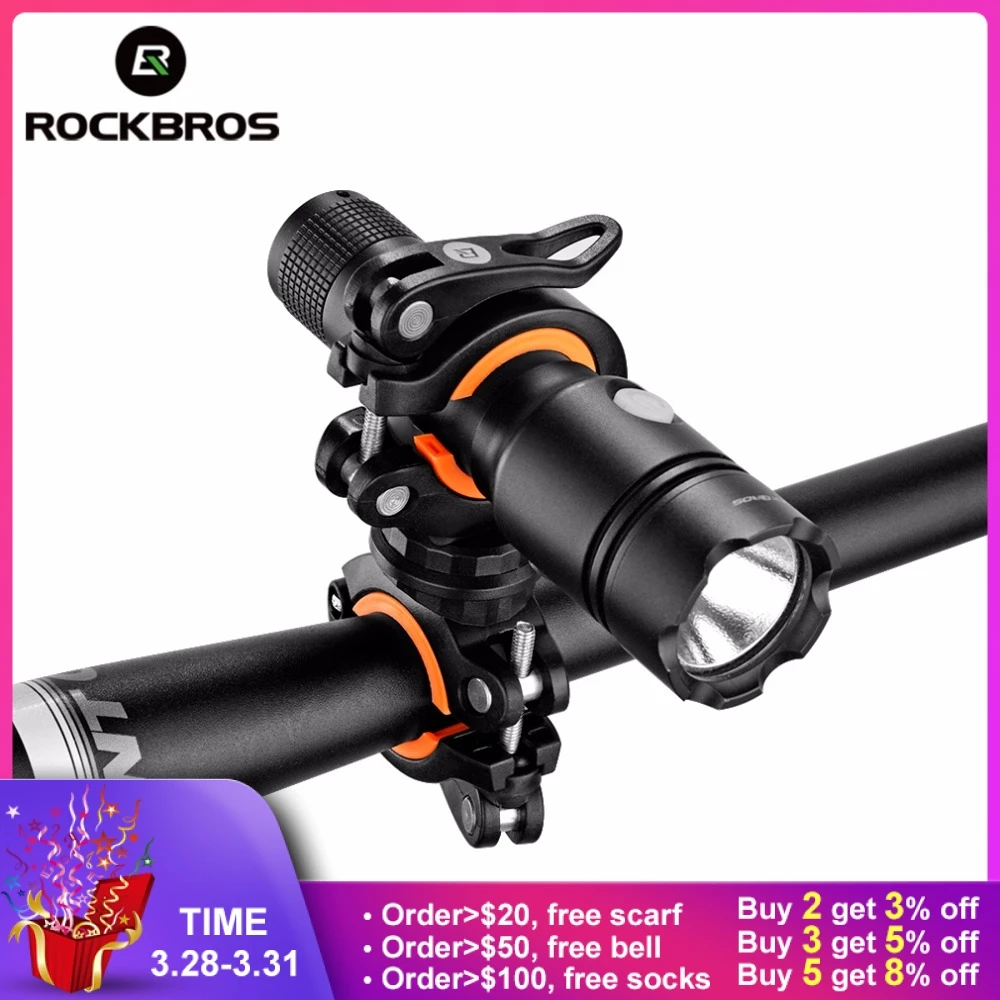 

ROCKBROS Cycling Bike Rotating Light Double Holder LED Front Flashlight Lamp Pump Handlebar Holder Bicycle Accessories 4 Colors