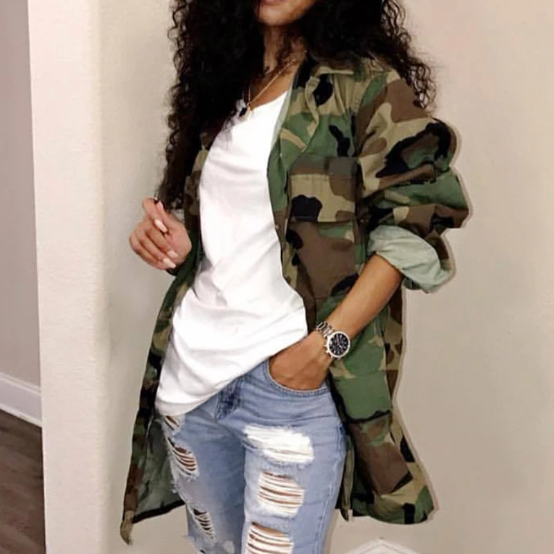 

Stylish Women Camouflage Printclub Party Casual Cool Long Coat Jacket Out Wear