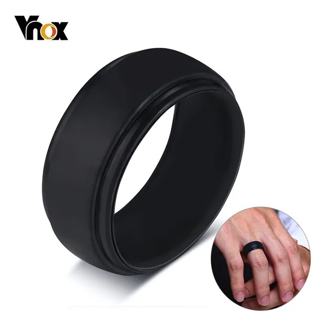 Vnox Affordable Silicone Rubber Wedding Bands for Men Women Rings Black White Color Casual Anel