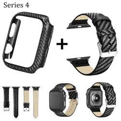 Для Apple Watch iWatch Band 40 мм 44 мм карбоновое волокно Спорт наручные Кожаный Браслет замена ремешок + чехол для часов для Apple Watch 4