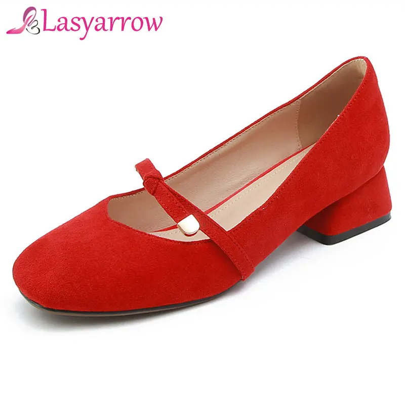 

Lasyarrow Faux Suede Pumps Mary Jane shoes for women Bow Knot Square toe Ladies shoes for dancing work outdoor party wedding