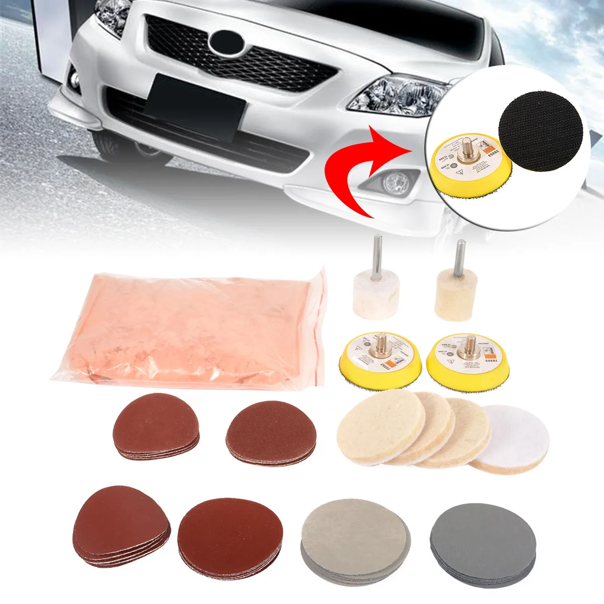 1 Set Car Glass Polishing Kit 8 OZ Cerium Oxide Sanding Discs with Wool