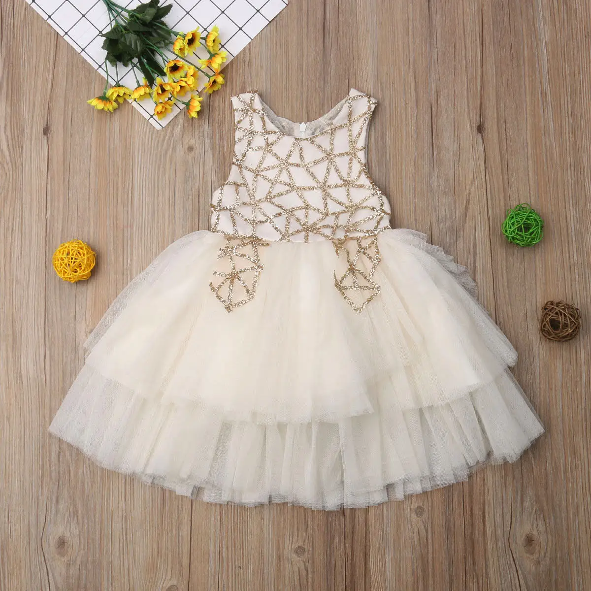 

Kids Baby Girls Sequins Net Party Pageant Bridesmaid Formal Gown Wedding Dress Support wholesale