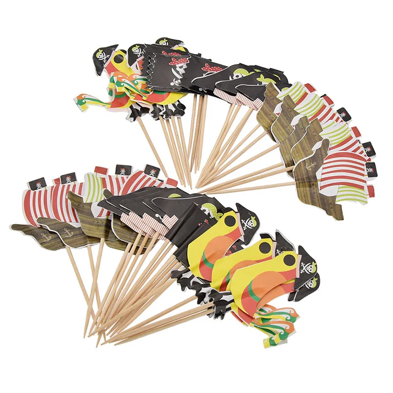

40pcs Pirate Cake Topper Pirate Theme Paper Cupcake Toppers Cartoon Decorative Birthday Party Supplies