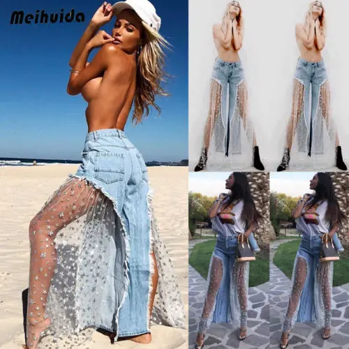 sheer mesh flare pants