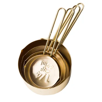 

4Pcs Stainless Steel Measuring Cups Sauce Spoons Engraved Measurements Liquid and Dry Ingredients Teaspoons Tablespoons (Golden)