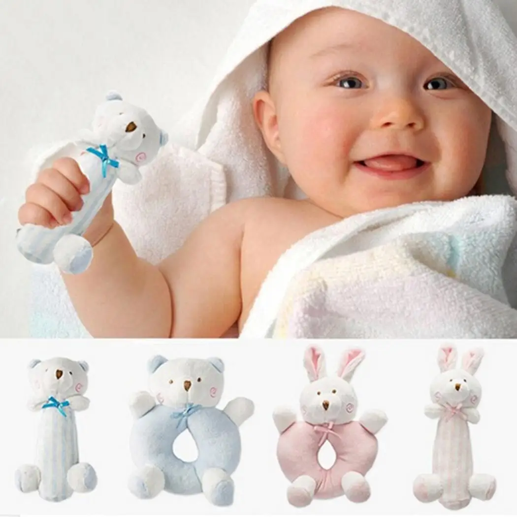 

Baby Cartoon Rabbit Bear Plush Rattle Ring Bell Newborn Hand Grasp Toys Soft Mobile Infant Crib Dolls peluche hochet brinquedos