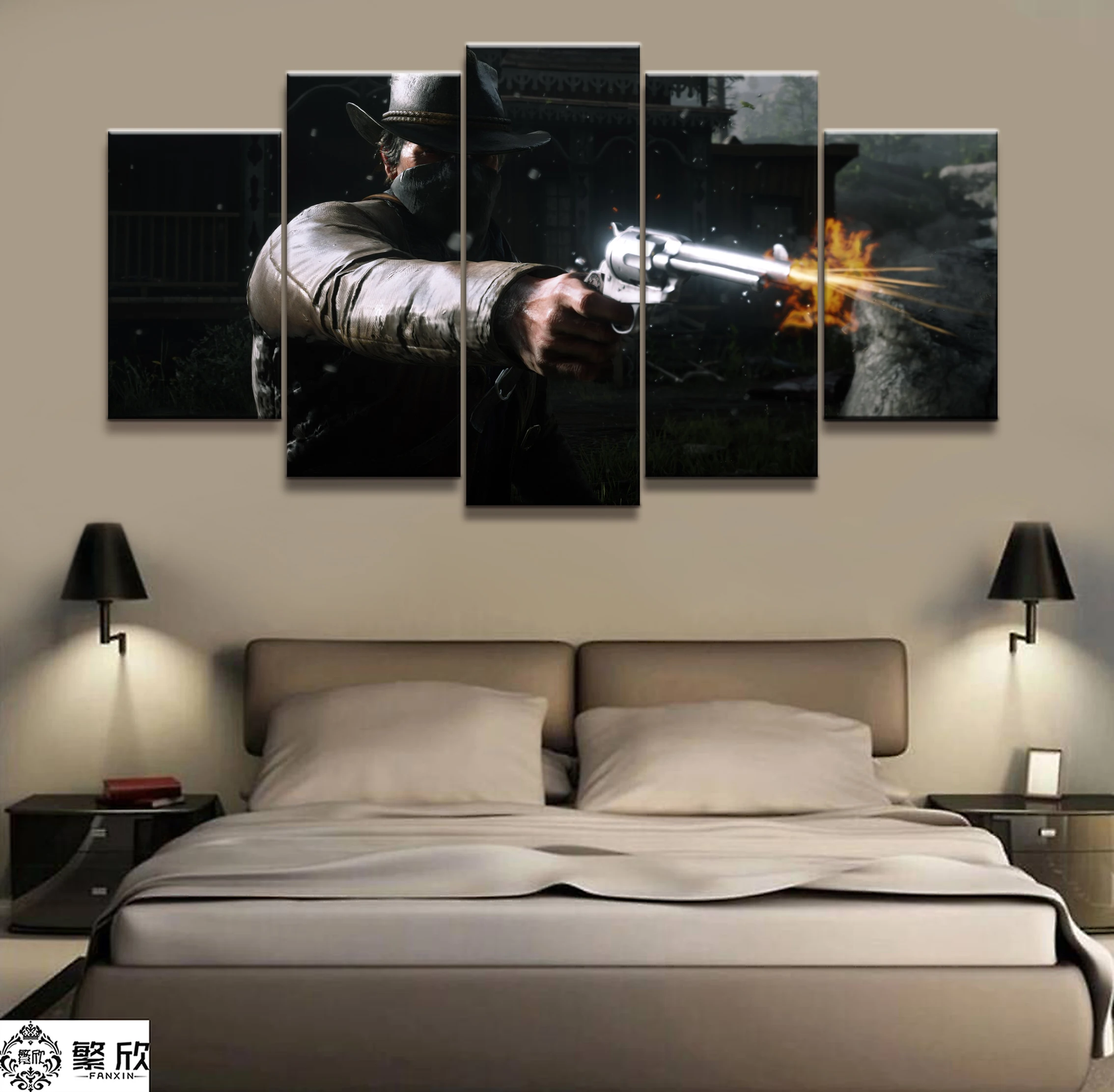 

5 Piece Canvas Poster Video Games Red Dead Redemption 2 Arthur Morgan Gutch's Gang Western Game Wall Painting Home Decor