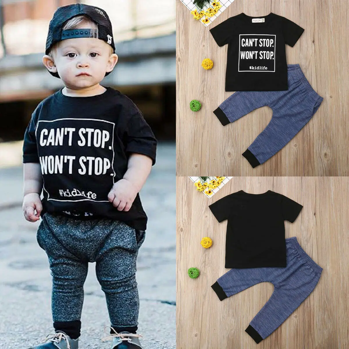 

Pudcoco Boy Set 1Y-6Y US Toddler Kid Baby Boy Clothes Short Sleeve T-Shirt Top Long Pants Outfits Set