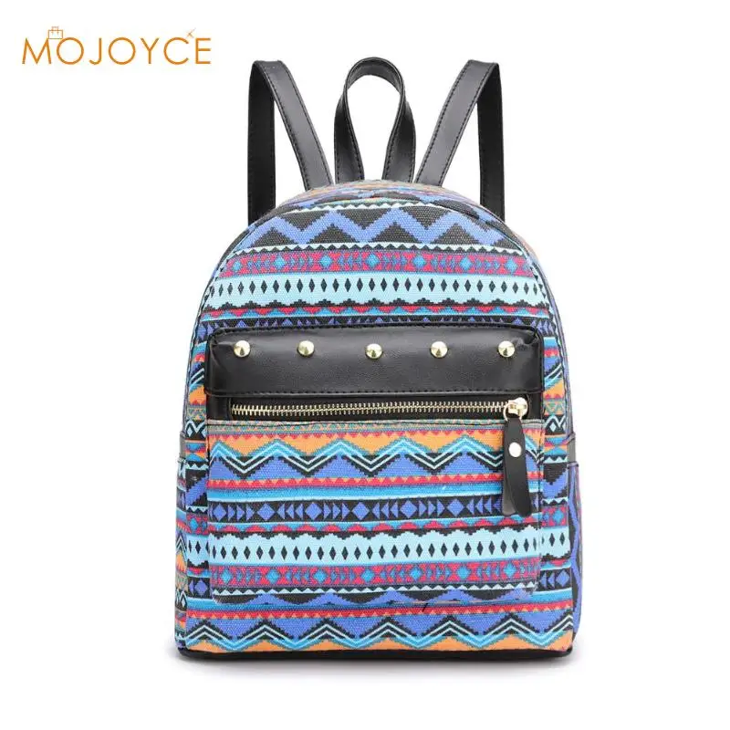 

Rivet Printing Backpacks Ethnic Women Large Capacity Knapsack Canvas Casual Travel Rucksack School Bag Sac a Dos Bohemian