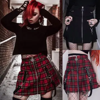 

Women Ladies Fashion Short Skirt Tartan Check Print Skirts Plaid Pleated Zipper Waist Mini Skirt Size S M L