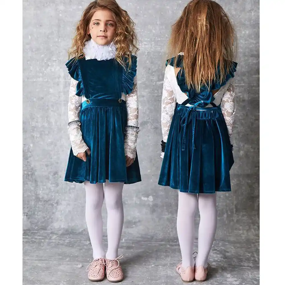 blue velvet girls dress