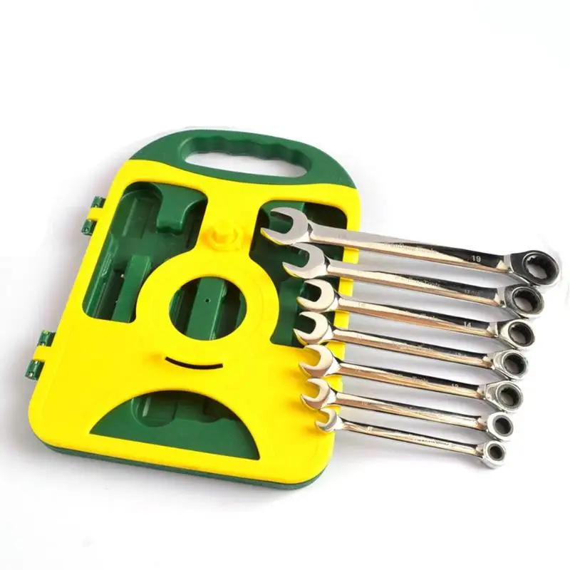 

7pcs/set 8mm-19mm Steel Combination Ratchet Wrench Quick Release Spanner Hand Tool Kit Open and Hexagon Dual End