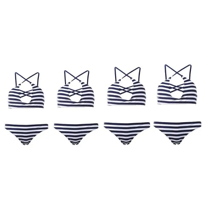 

Women Sexy Padded Bikini Set Chest Bandage Swimwear Halter Stripe Swimsuit