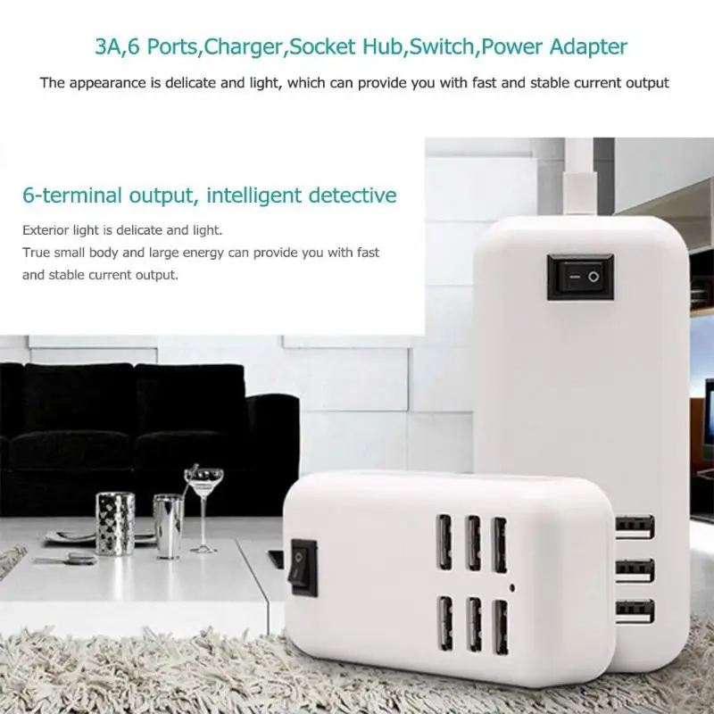 المنزل السفر 3A سريع شحن شاحن مهايئ طاقة حائطي 6 منافذ مقبس USB Hub + 1 التبديل ل هاتف لوحي PC الهاتف المحمول شاحن المنزل السفر 3A سريع شحن شاحن مهايئ طاقة حائطي 6 منافذ مقبس USB Hub + 1 التبديل ل هاتف لوحي PC الهاتف المحمول شاحن