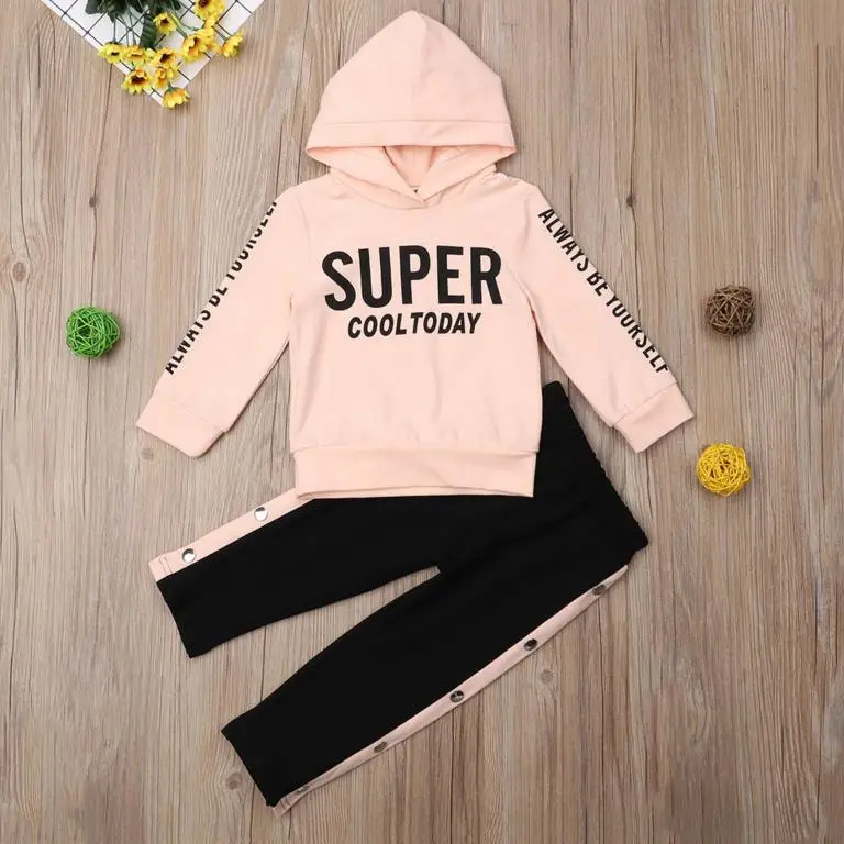 

Newborn Kids Baby Girls Clothes Sets Hooded Tops Sweatshirt Pants Tracksuit Casual Long Sleeve Letter Outfit Clothing Girl 6M-5T