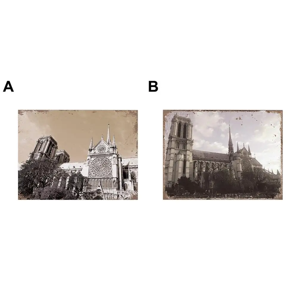 

Notre Dame Pattern Wall Painting Wooden Board Decoration Paintings Retro Architecture Paintings for Home Office Restaurant