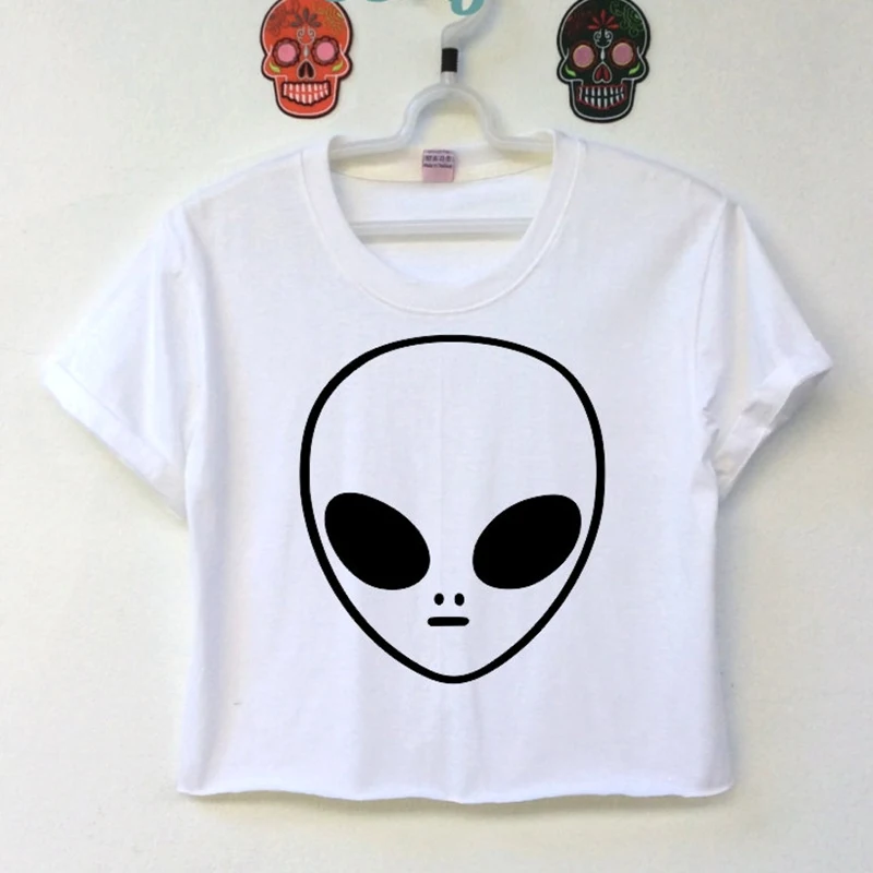 

2019 Fashion 3d Print Aliens Crop Top Short Sleeve T Shirt Women Teenagers T-shirts Tops Cropped Harajuku Causal Cotton Shirts
