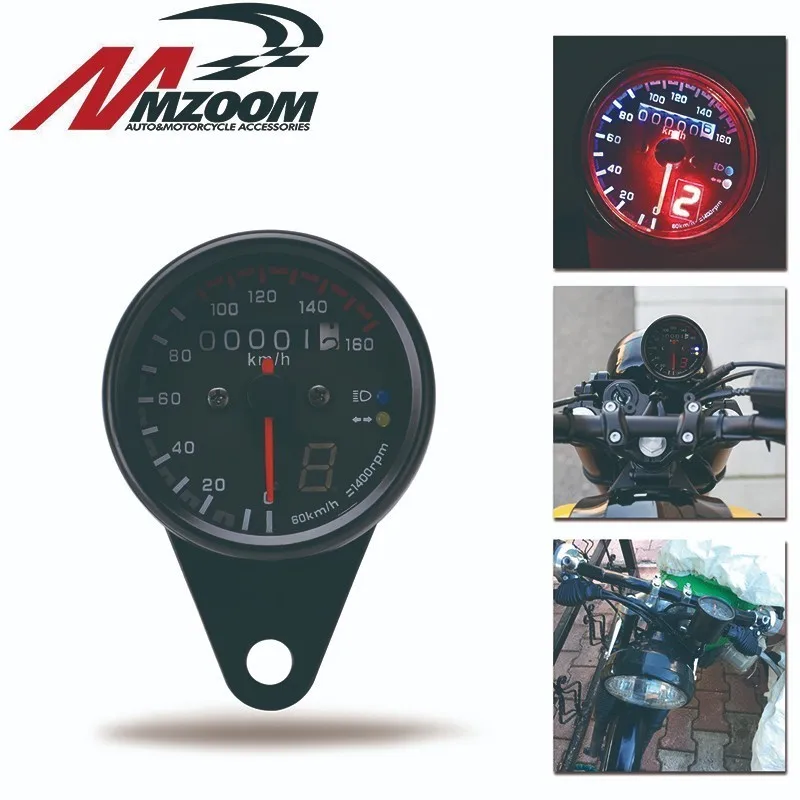 

Universal Motorcycle LCD Digital Odometer LED Indicator Round Instrument Accessories Speedometer 0-160km / H For 2, 4 Cylinder