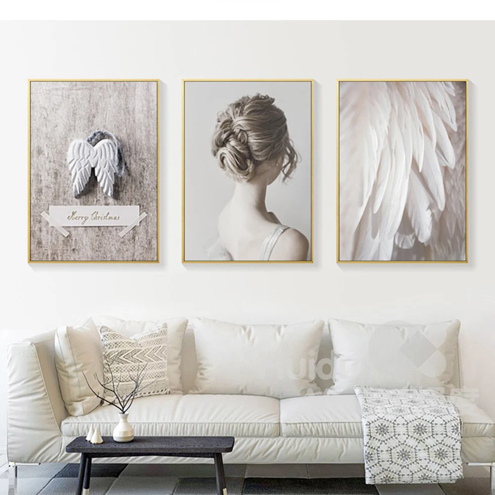 

Simple Girl Posters and Prints Feather and Wings Pink Picture Nordic Style 3 Colors for Living Room Home Decor Unframed