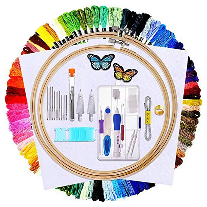 

JFBL Hot Embroidery Cross Stitching Punch Needle Kit Includes Embroidery Pen, Bamboo Embroidery Hoop and Cross Stitch Cloth 10