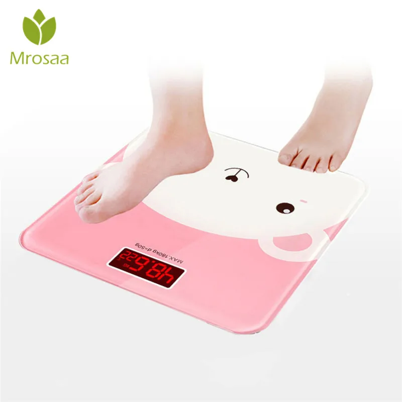 Mrosaa милые весы для ванной напольные весы стеклянные электронные цифровой пол весы баланс веса Бариатрический ЖК-дисплей 180 кг