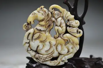 

DELICATE CHINESE OLD JADE HAND CARVED HOLLOW OUT HORSE & MONKEY JADE TABLET