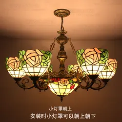 В стиле "Tiffany European" Ретро подвесной светильник сад Стекло розовое гостиная столовая сплав лампы