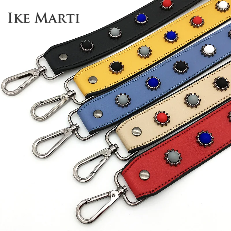

IKE MARTI leather crossbody bag strap handle rivet long replacement shoulder strap bag belt women diy wide leather straps fo