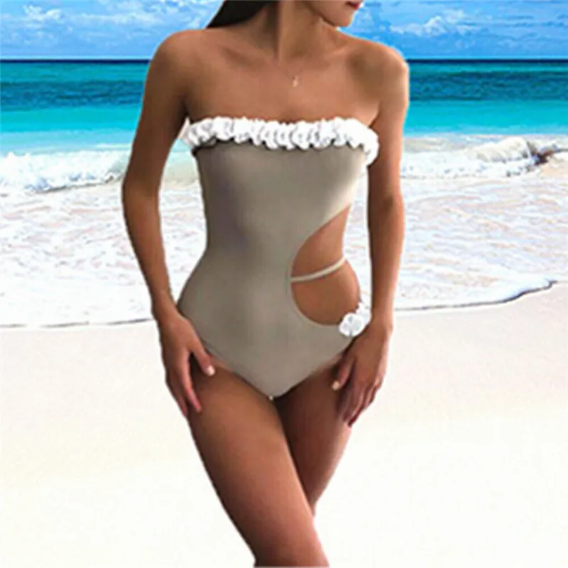 Women Sexy Swimwear 3D Flower Bandeau Bathing Suit One-piece Swimming Clothes 2019 Solid Color Wrap Chest e Beach Bikini Women Sexy Swimwear 3D Flower Bandeau Bathing Suit One-piece Swimming Clothes 2019 Solid Color Wrap Chest e Beach Bikini