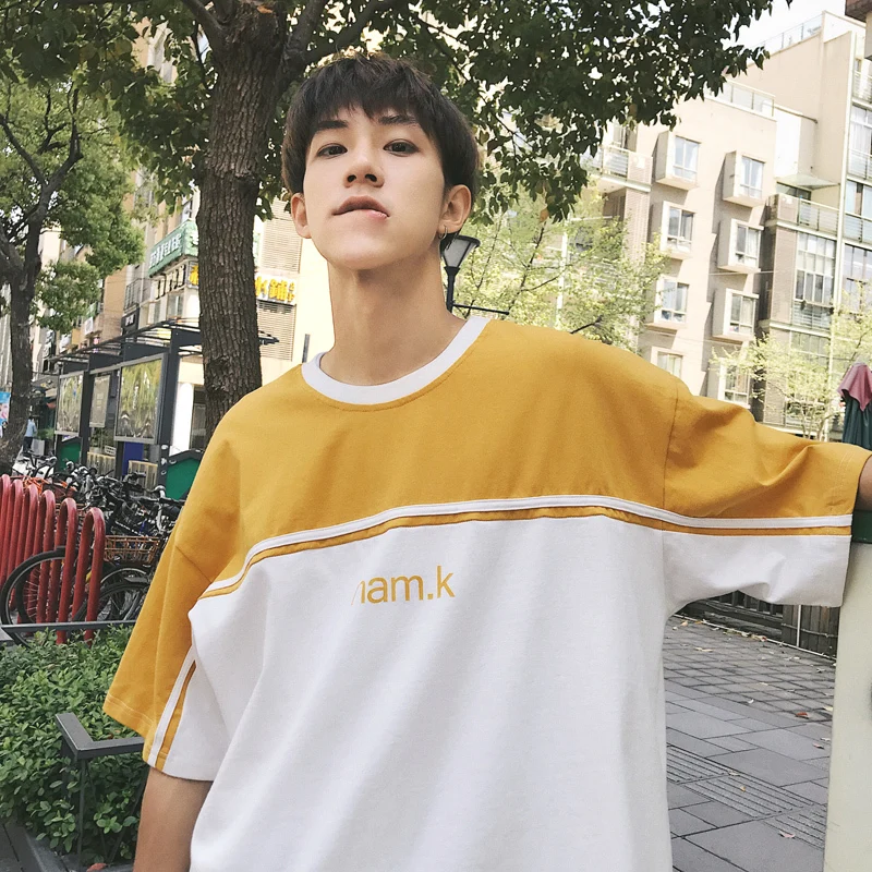 

Men's T-shirt Summer New Round Neck Korea INS Couple Stitching Contrast Color Loose Short-sleeved T-shirt Casual Men's Clothing