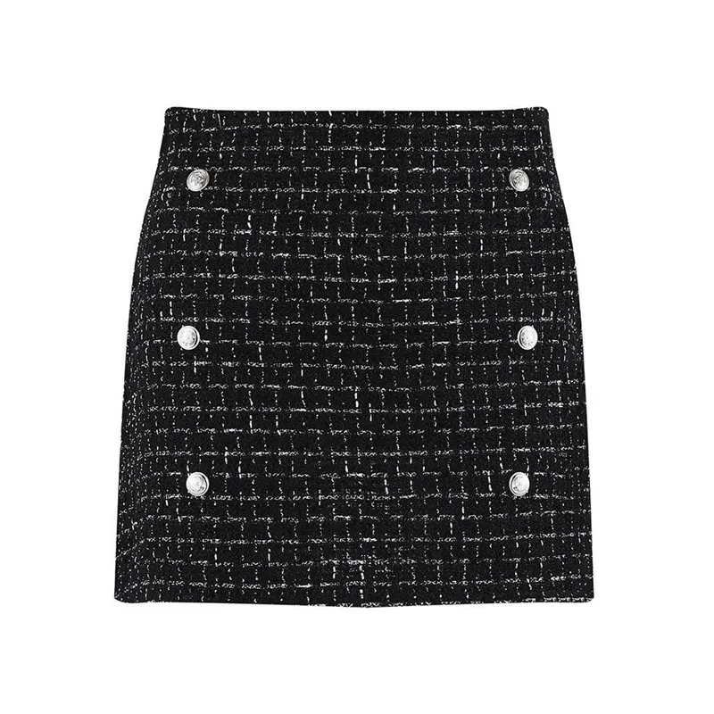 Winter Women Fashion High Waist Skirt Wool Button Plaids Tweed Mini A-Line New Girl Skirts | Женская одежда
