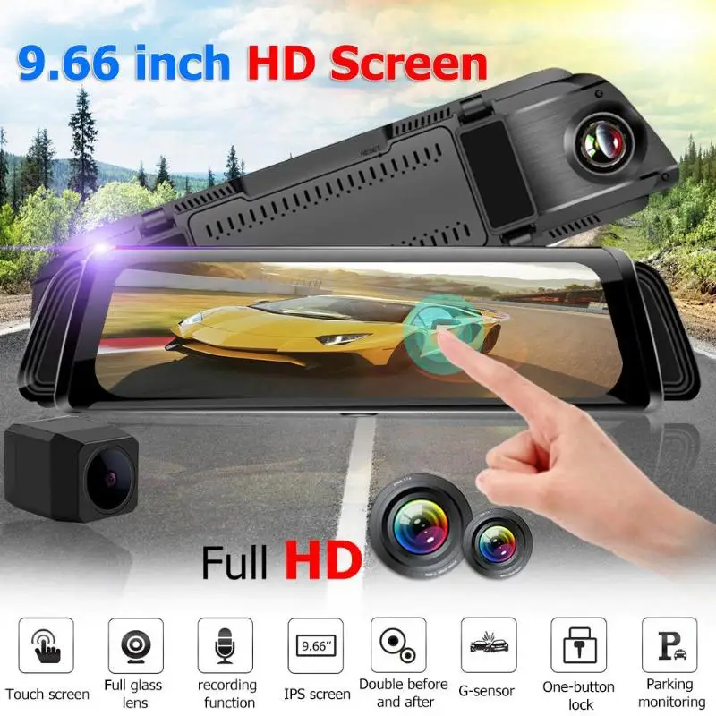 

VODOOL Car DVR Camera 9.66 Inch FHD 1080p Car Rearview Mirror Dual Lens Starlight Night Vision Car Dash Camera Video Recorder