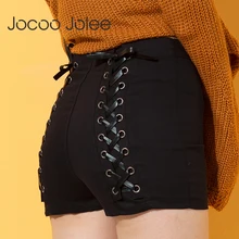 Jocoo Jolee сексуальные летние женские джинсовые шорты новые черные рваные короткие джинсы с высокой талией женские шорты на шнуровке сзади