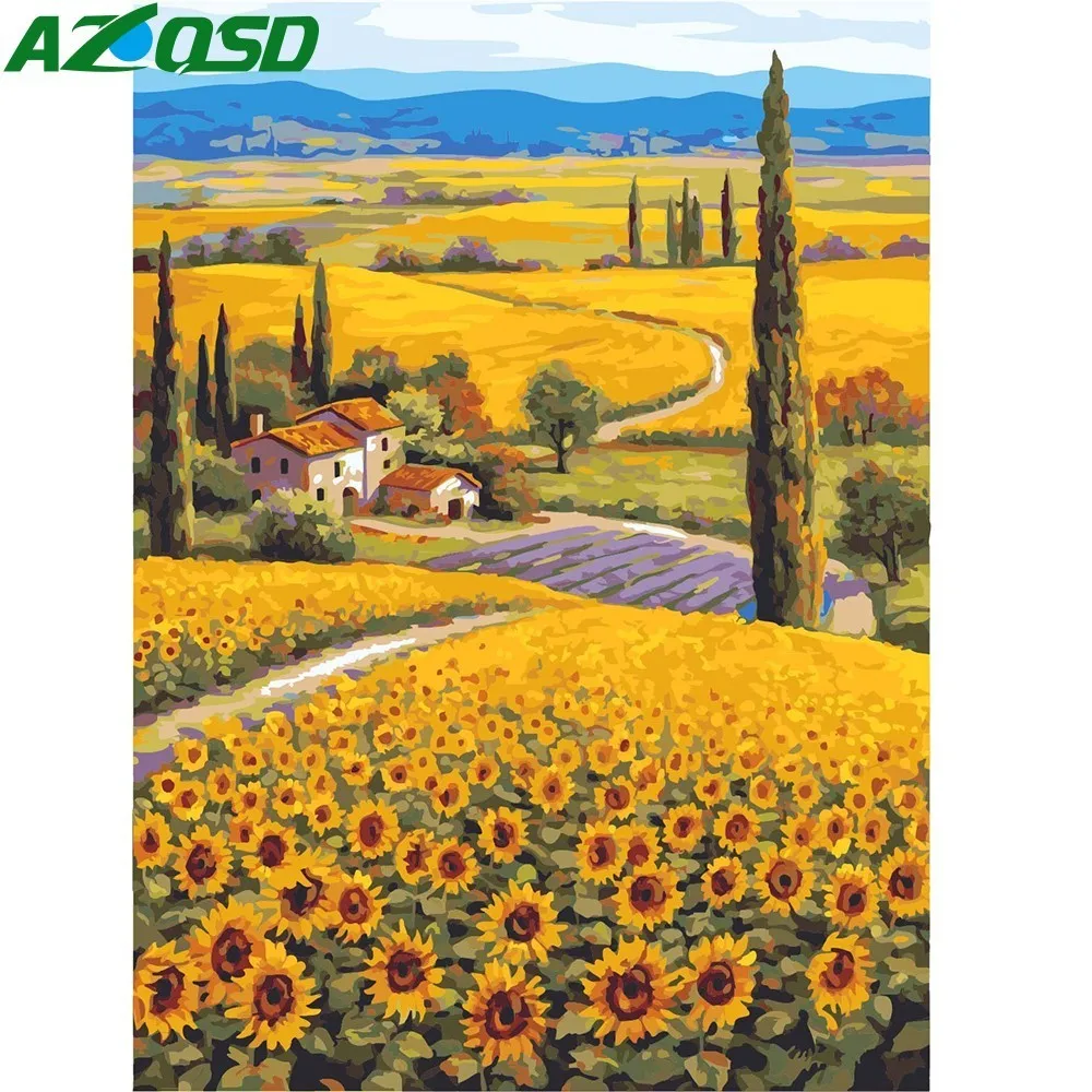 AZQSD масляная краска Подсолнух морская краска по номерам цветочный домашний Декор картина холст ручная краска ed Современная
