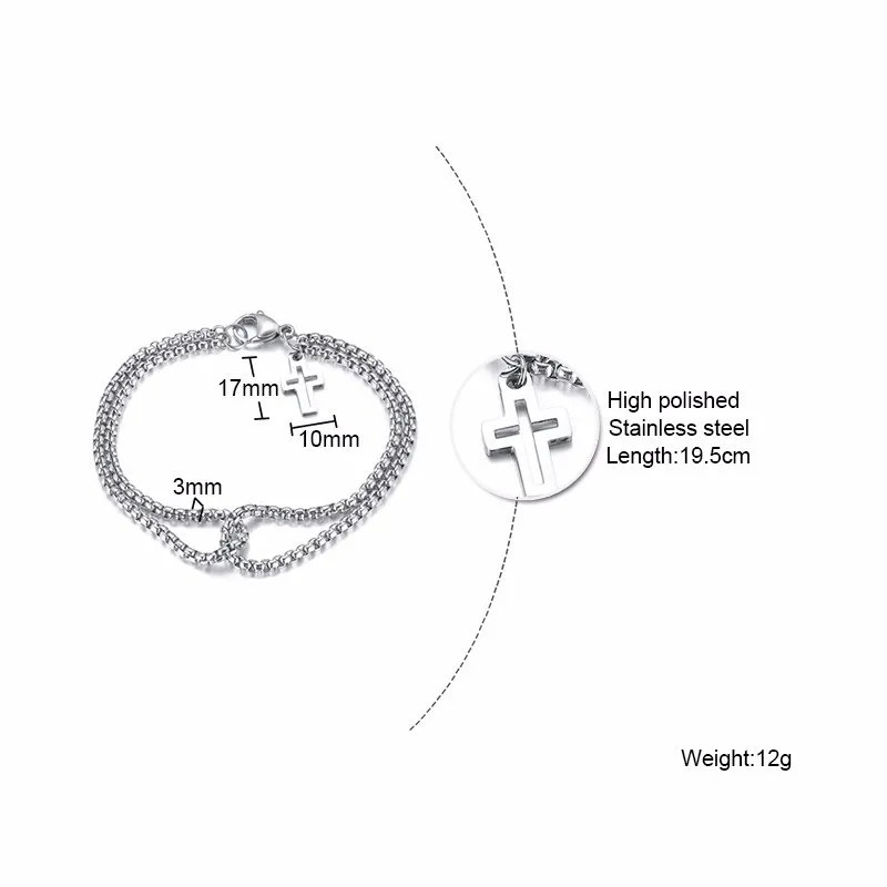 Двойная Цепочка Роло с крестом, очаровательный браслет для мужчин из нержавеющей стали, застежка-коготь Омаров