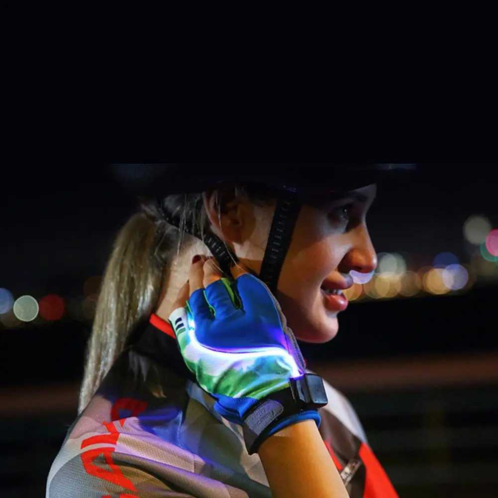 

Mounchain Adult Unisex Led Luminous LED Light Half Finger Cycling Gloves Anti-skid 70 hours Turn Signal Riding bicycle Gloves