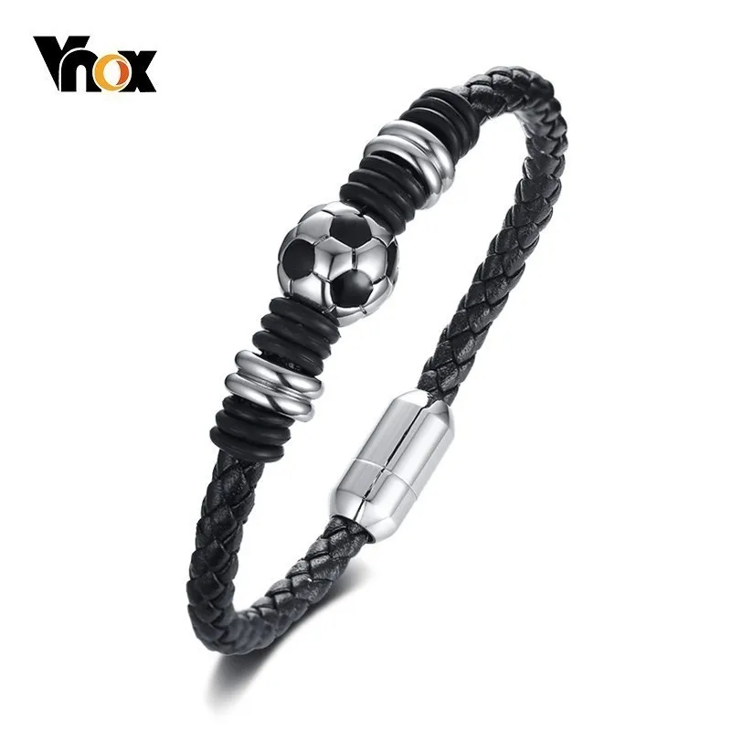 Vnox الرجال جلد طبيعي سوار كرة قدم رياضية لكرة القدم سحر المعصم الإسورة 8.07 \