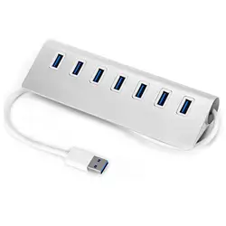 USB 3,0 Hub 7-Порты и разъёмы Портативный Алюминий для зарядки и передачи данных концентратор с 5 V 4A Мощность адаптер 3-ноги Кабель USB 3,0 (серебро)