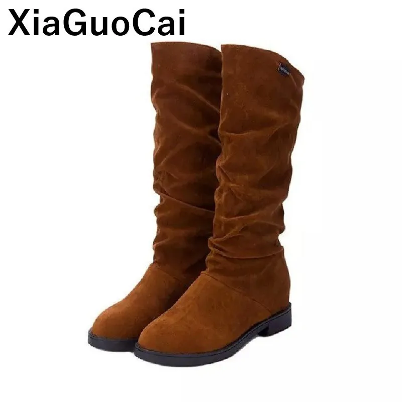 

Spring Autumn Women Boots Mid-calf Slip-on Female Long Boots 2019 Slim Sexy Ladies Shoes Nubuck Leather New Arrival Dropshipping